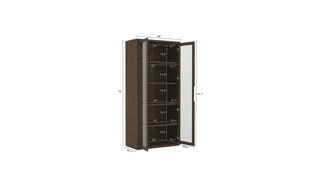 Manhattan Comfort Rivington Tall Glass Door Display Cabinet-Jennifer Furniture