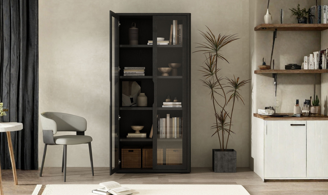 Manhattan Comfort Rivington Tall Glass Door Display Cabinet-Jennifer Furniture