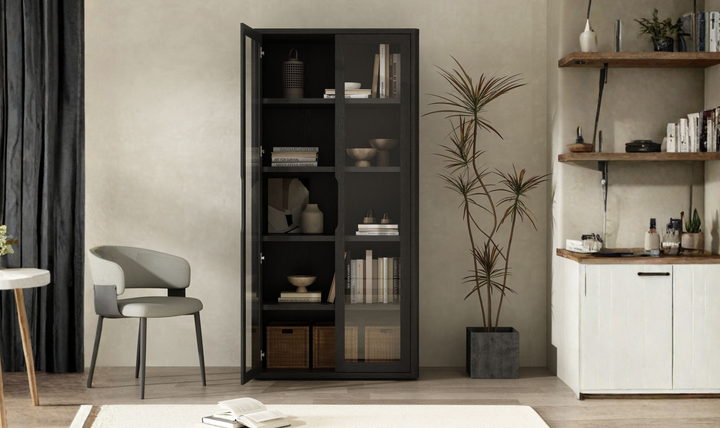 Manhattan Comfort Rivington Tall Glass Door Display Cabinet-Jennifer Furniture