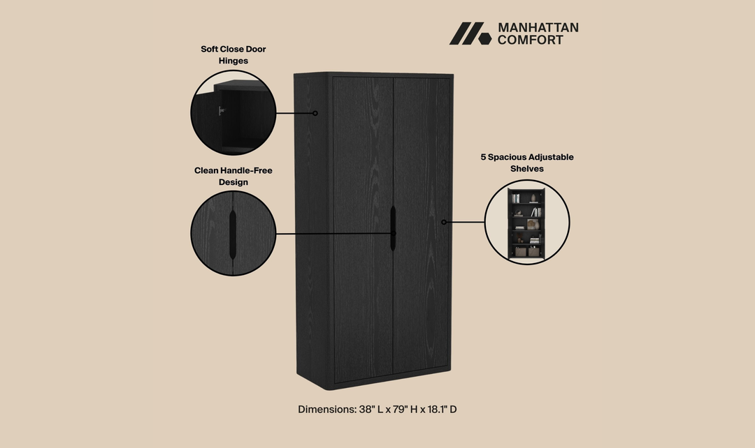 Manhattan Comfort Rivington Tall Two-Door Storage Cabinet-Jennifer Furniture