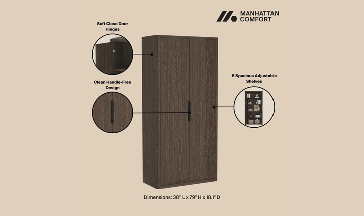 Manhattan Comfort Rivington Tall Two-Door Storage Cabinet-Jennifer Furniture