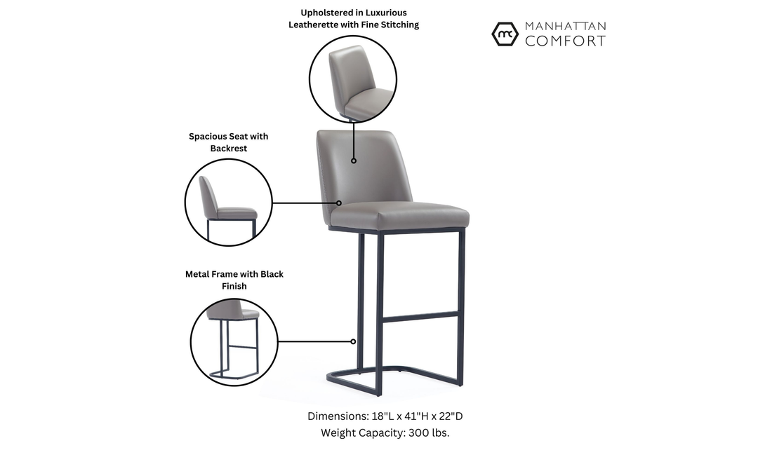 Manhattan Comfort Serena Metal Upholstered Barstool-Jennifer Furniture