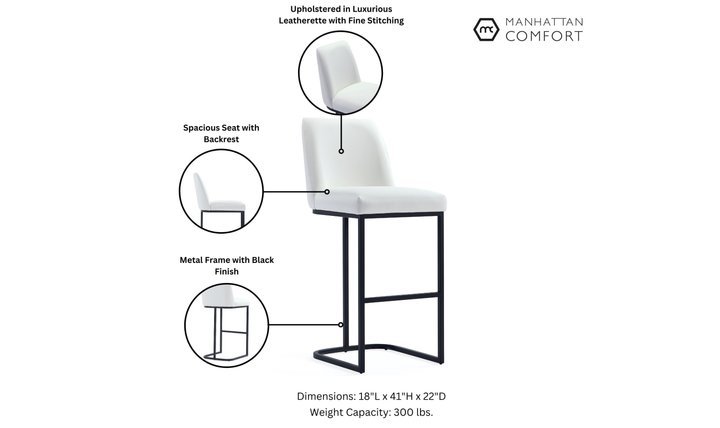 Manhattan Comfort Serena Metal Upholstered Barstool-Jennifer Furniture
