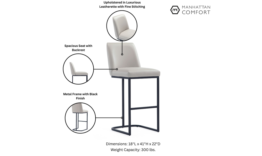 Manhattan Comfort Serena Metal Upholstered Barstool-Jennifer Furniture