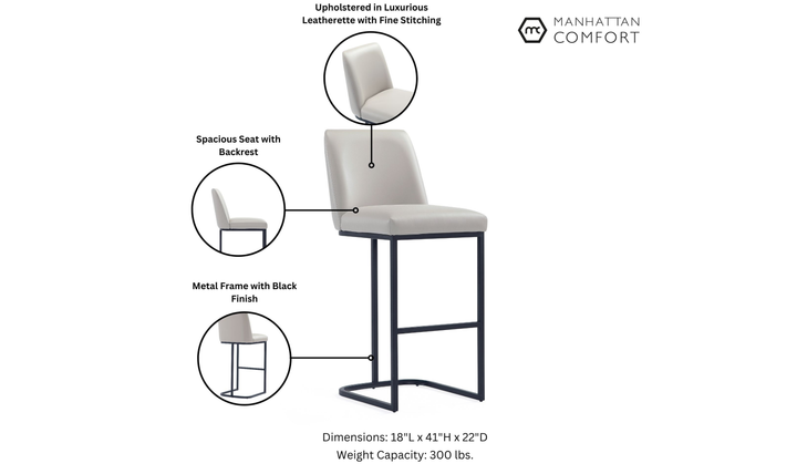 Manhattan Comfort Serena Metal Upholstered Barstool-Jennifer Furniture