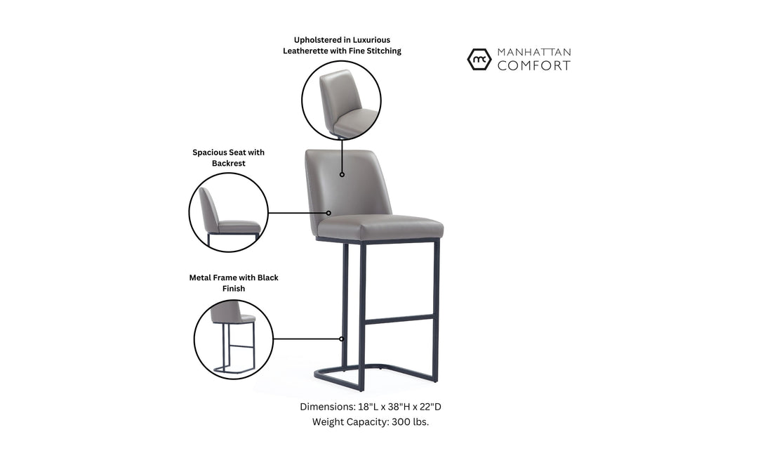 Manhattan Comfort Serena Metal Upholstered Counter Stool-Jennifer Furniture