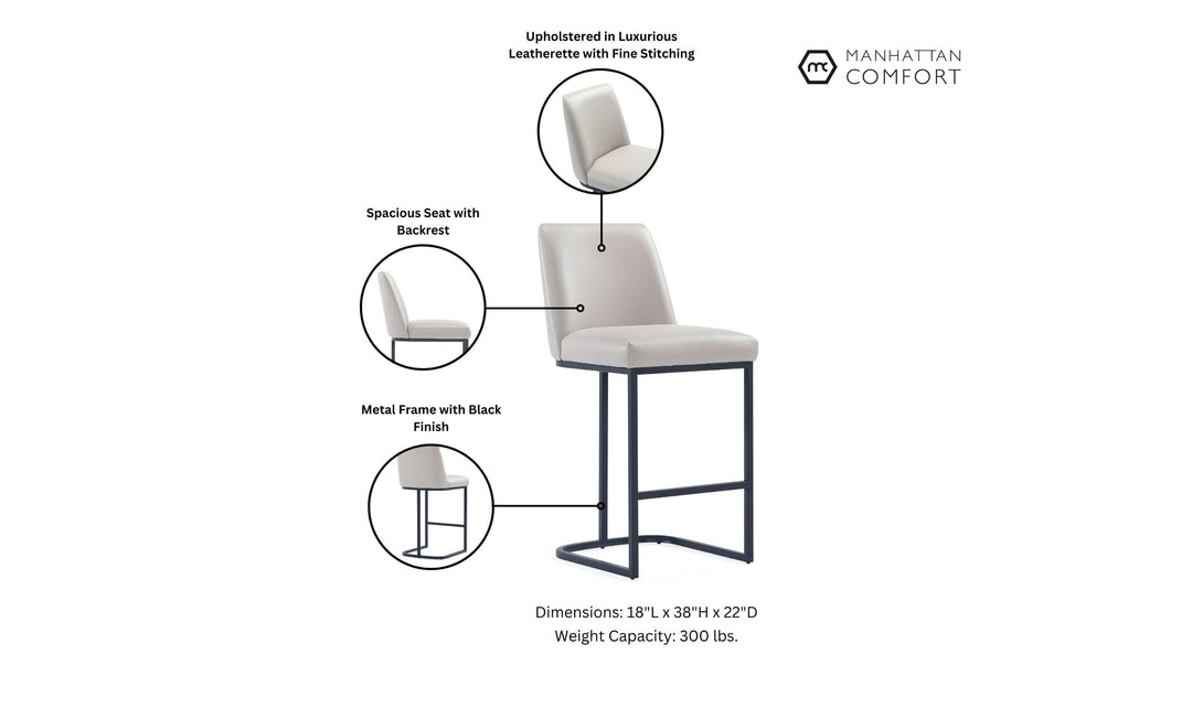 Manhattan Comfort Serena Metal Upholstered Counter Stool-Jennifer Furniture
