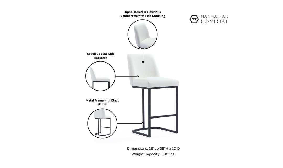 Manhattan Comfort Serena Metal Upholstered Counter Stool-Jennifer Furniture