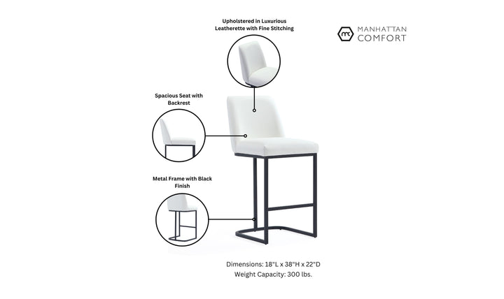 Manhattan Comfort Serena Metal Upholstered Counter Stool-Jennifer Furniture