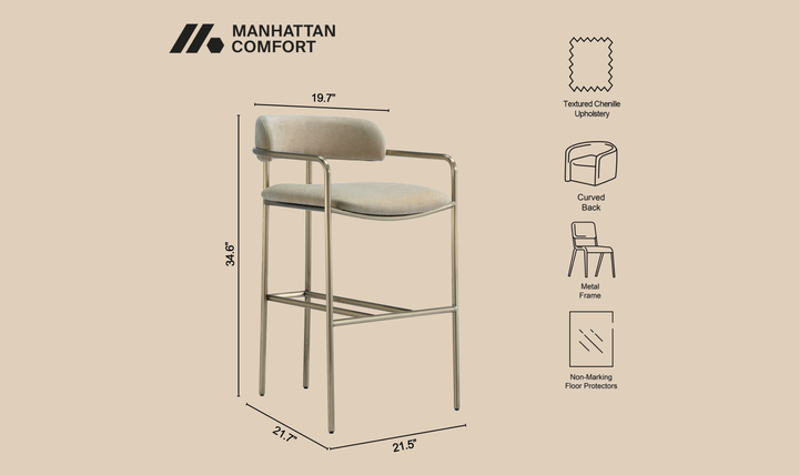 Manhattan Comfort Serene Metal Upholstered Counter Stool-jennifer