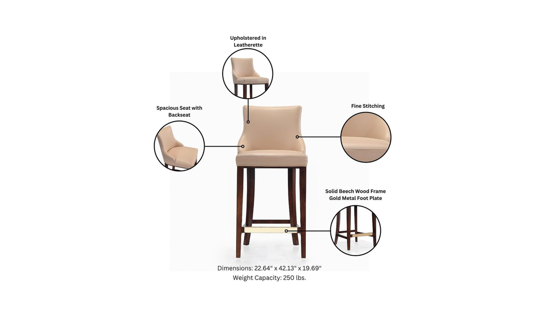 Manhattan Comfort Shubert Wood Upholstered Barstool-Jennifer Furniture