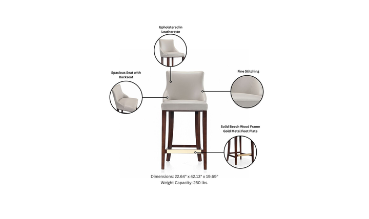 Manhattan Comfort Shubert Wood Upholstered Barstool-Jennifer Furniture