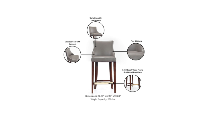 Manhattan Comfort Shubert Wood Upholstered Barstool-Jennifer Furniture