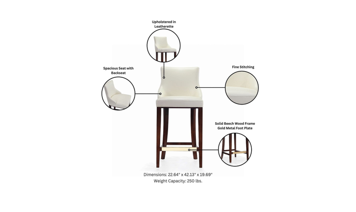 Manhattan Comfort Shubert Wood Upholstered Barstool-Jennifer Furniture