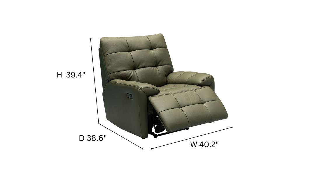 Klaussner Rovello Leather Power Recliner Chair In Olive Green