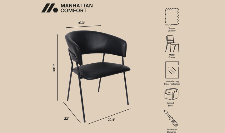 Manhattan Comfort Slate Metal Vegan Leather Armchair-Jennifer Furniture