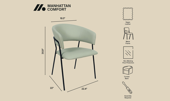 Manhattan Comfort Slate Metal Vegan Leather Armchair-Jennifer Furniture