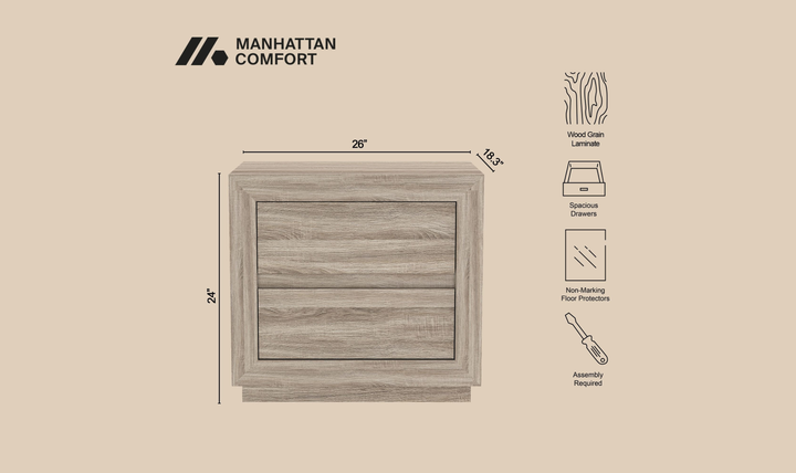 Manhattan Comfort Soren Nightstand With Two Drawers-Jennifer Furniture