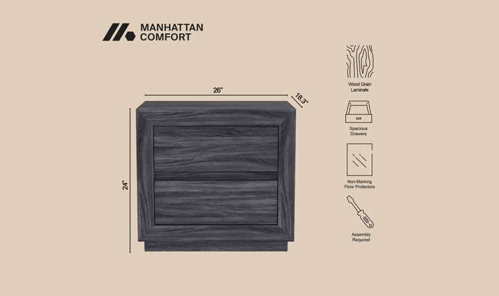 Manhattan Comfort Soren Nightstand With Two Drawers-Jennifer Furniture