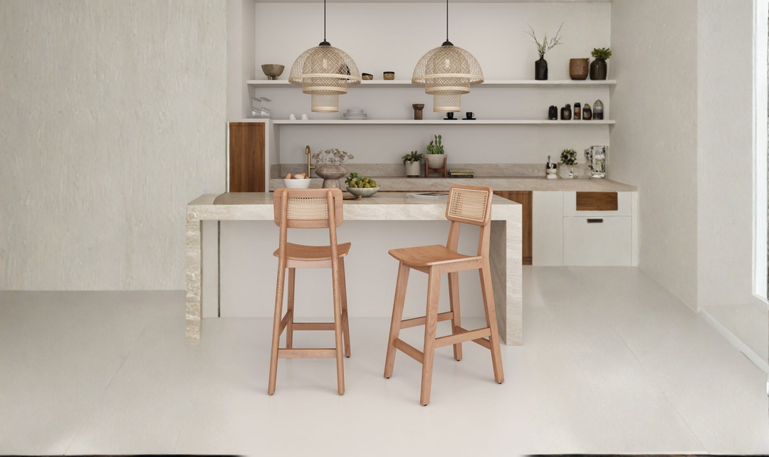 Manhattan Comfort Versailles Cane Back Wood Counter Stool