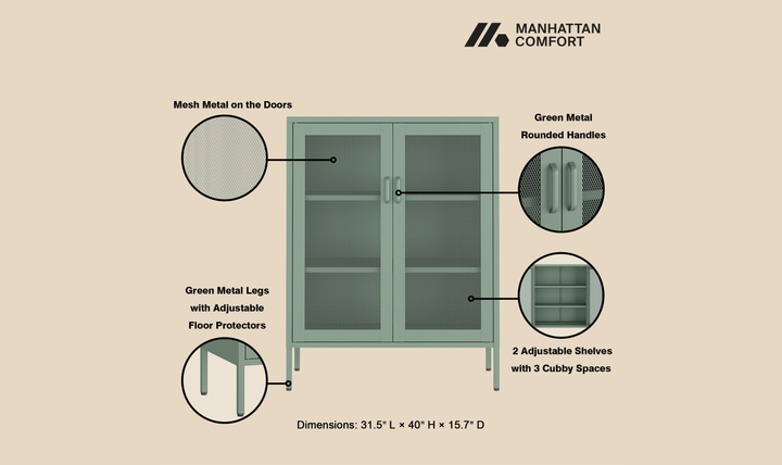 Manhattan Comfort Amelia Metal Accent Cabinet-Jennifer Furniture