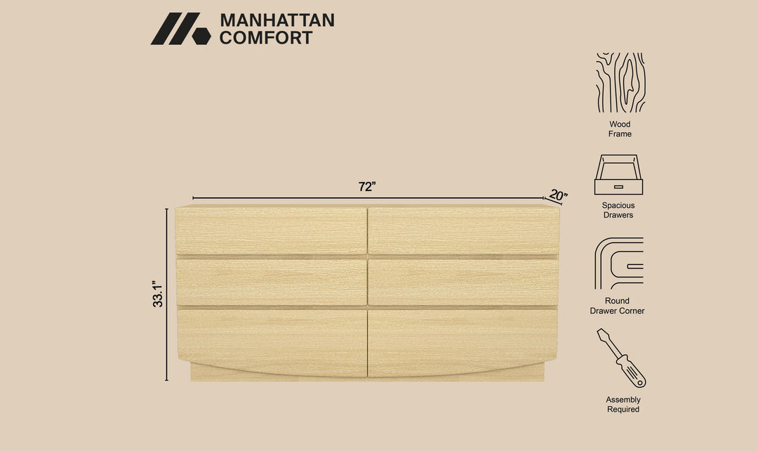 Manhattan Comfort Ardea Wooden Dresser With Six Drawers-Jennifer Furniture