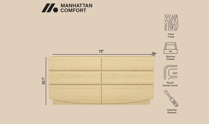 Manhattan Comfort Ardea Wooden Dresser With Six Drawers-Jennifer Furniture