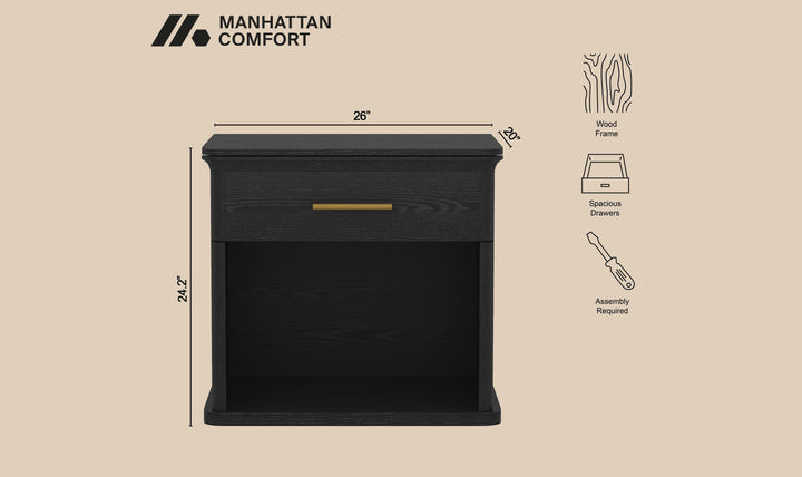 Manhattan Comfort Clifford Nightstand With One Drawer-Jennifer Furniture