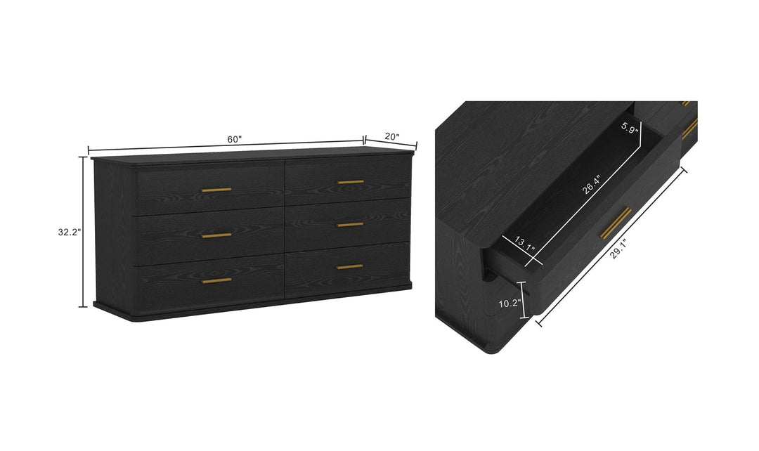 Manhattan Comfort Clifford Wooden Dresser With Six Drawers-Jennifer Furniture