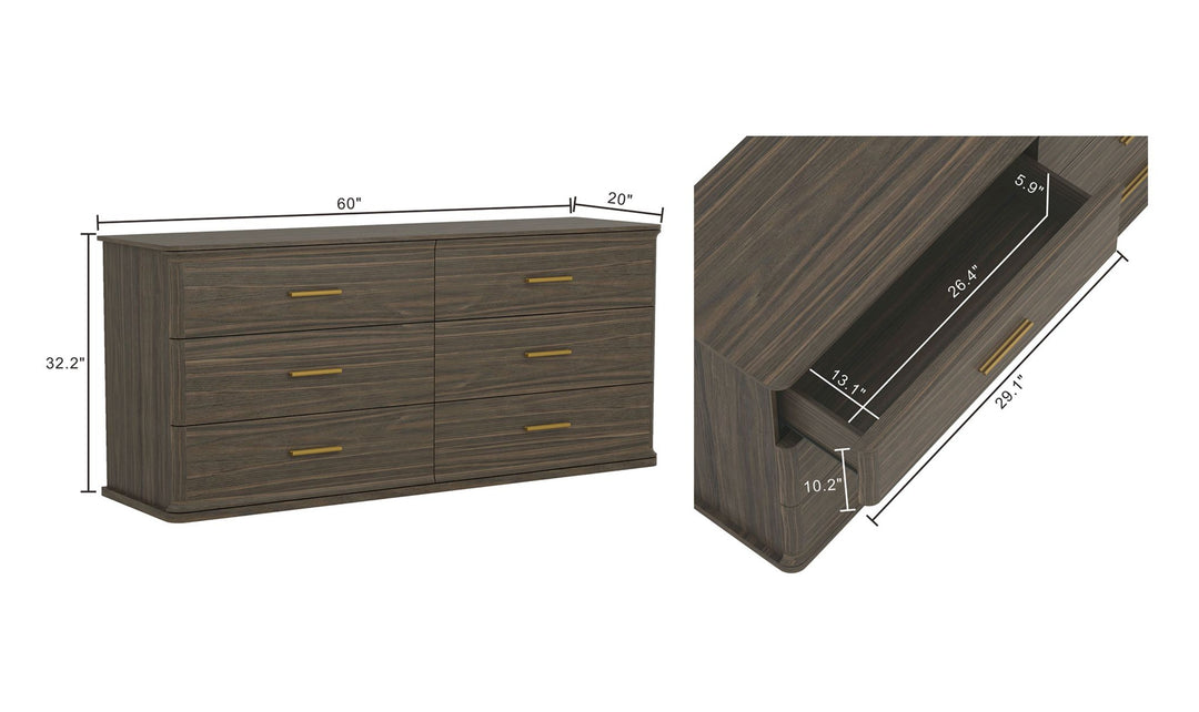 Manhattan Comfort Clifford Wooden Dresser With Six Drawers-Jennifer Furniture