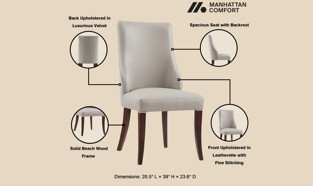 Manhattan Comfort Connie Wood Vegan Leather and Velvet Accent Chair With Set of Two-Jennifer Furniture