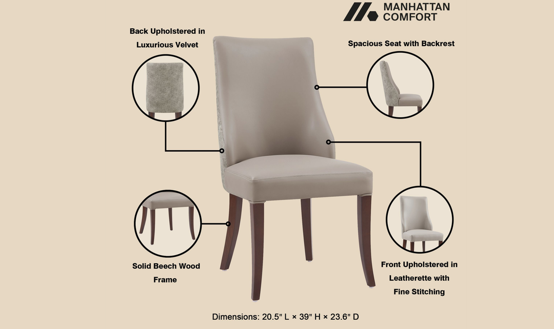 Manhattan Comfort Connie Wood Vegan Leather and Velvet Accent Chair With Set of Two-Jennifer Furniture