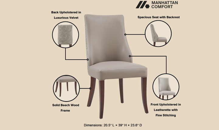 Manhattan Comfort Connie Wood Vegan Leather and Velvet Accent Chair With Set of Two-Jennifer Furniture