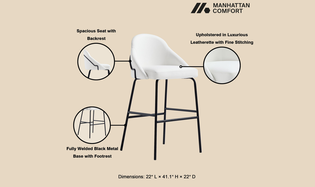 Manhattan Comfort Gracie Metal Upholstered Barstool With Two-Tone