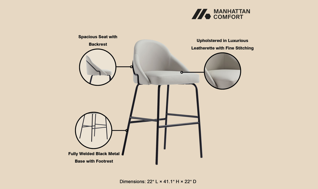 Manhattan Comfort Gracie Metal Upholstered Barstool With Two-Tone