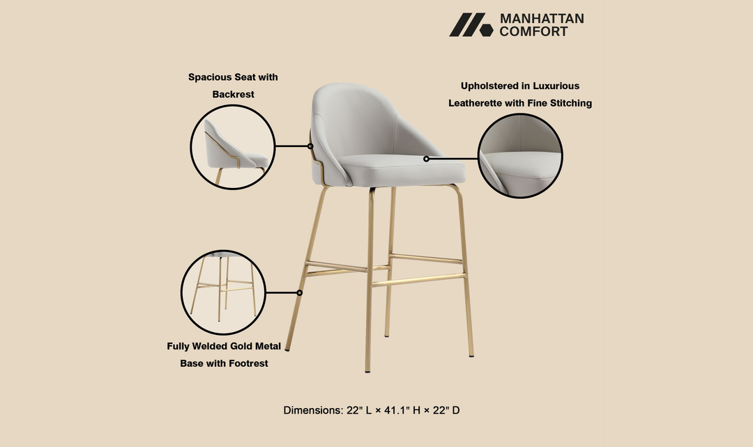 Manhattan Comfort Gracie Metal Upholstered Barstool With Two-Tone