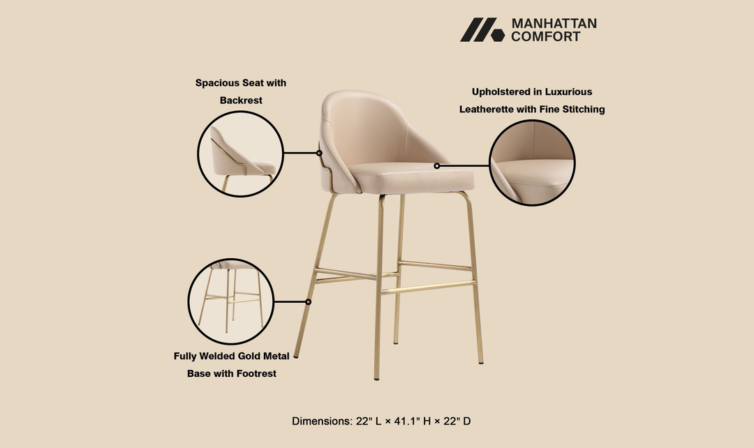 Manhattan Comfort Gracie Metal Upholstered Barstool With Two-Tone