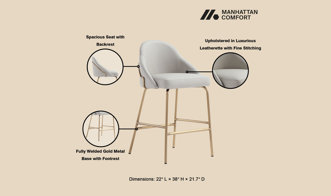 Manhattan Comfort Gracie Metal Upholstered Counter Stool