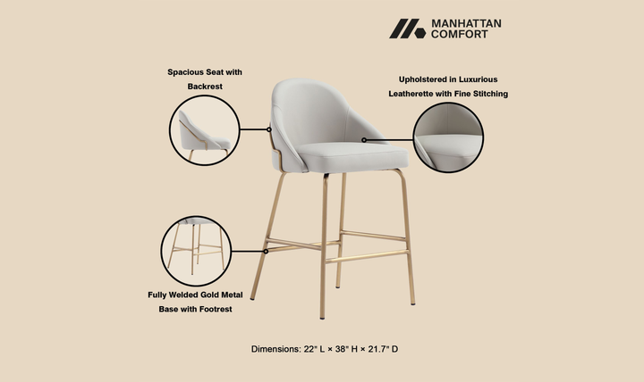 Manhattan Comfort Gracie Metal Upholstered Counter Stool