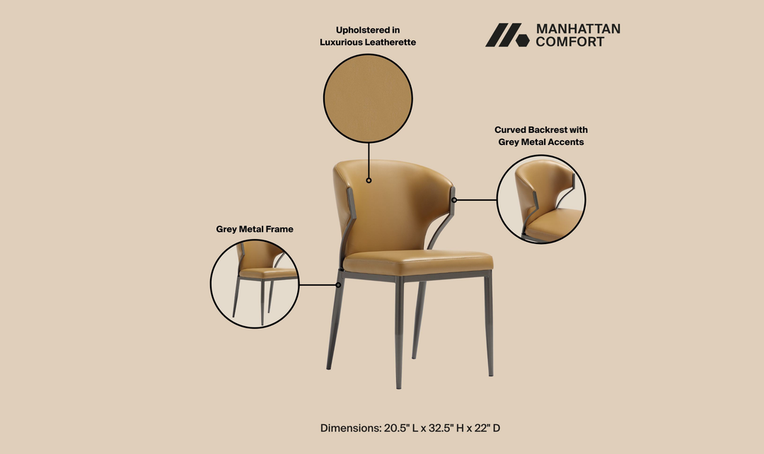 Manhattan Comfort Kirsten Metal Vegan Leather Dining Chair With Set Of Two-jennifer
