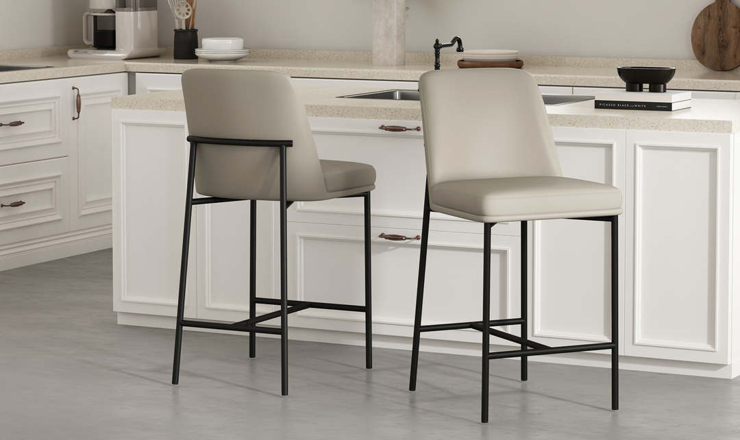 Manhattan Comfort Loft Vegan Leather Metal Counter Stool With Set of Two