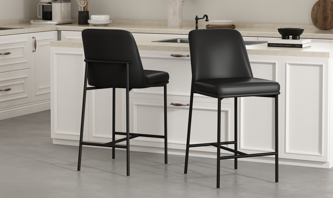 Manhattan Comfort Loft Vegan Leather Metal Counter Stool With Set of Two