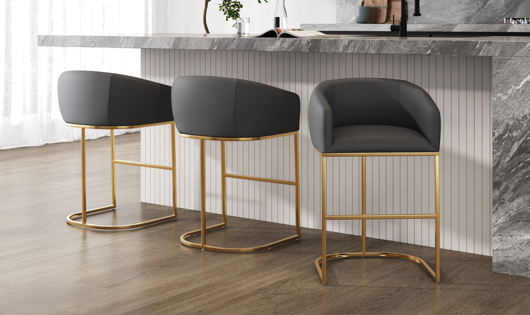 Manhattan Comfort Louvre Upholstered Counter Stool with Metal Base