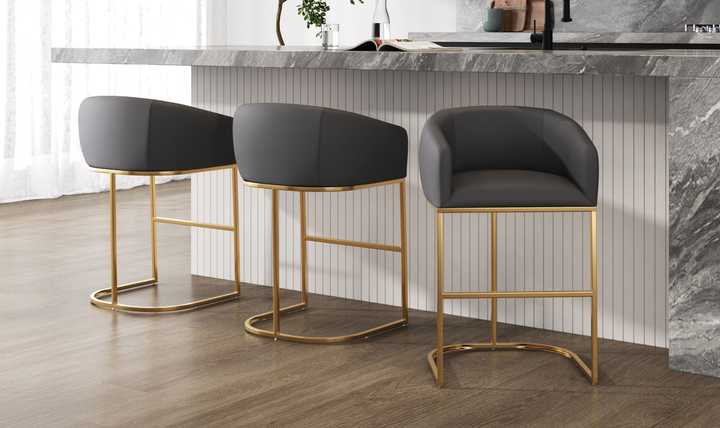 Manhattan Comfort Louvre Upholstered Counter Stool with Metal Base