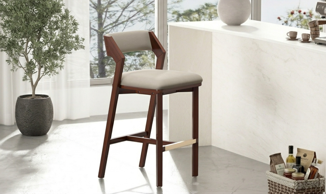 Manhattan Comfort Patricia Wood Upholstered Barstool-Jennifer