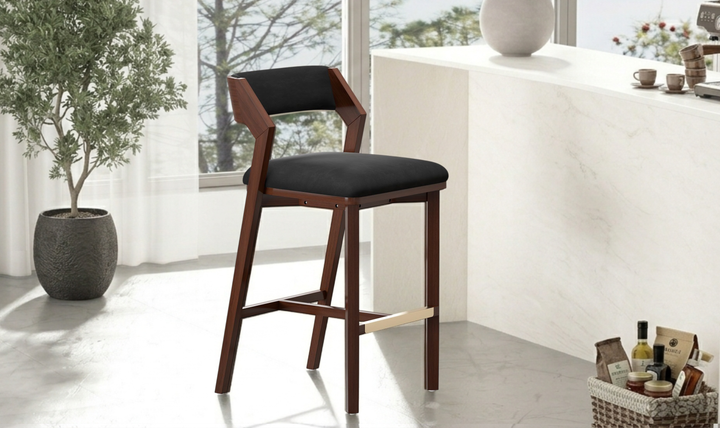Manhattan Comfort Patricia Wood Upholstered Barstool-Jennifer