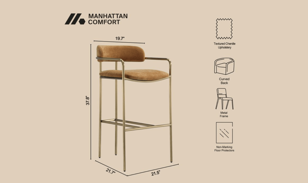 Manhattan Comfort Serene Metal Upholstered Barstool-jennifer