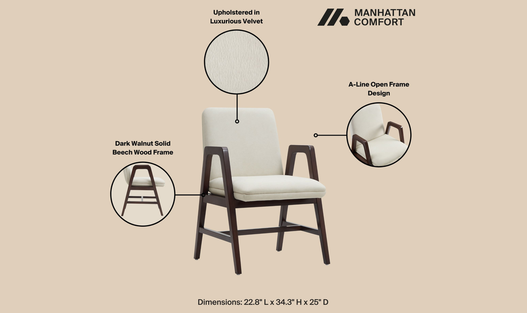 Manhattan Comfort Stella Velvet Wood Armchair-Jennifer Furniture