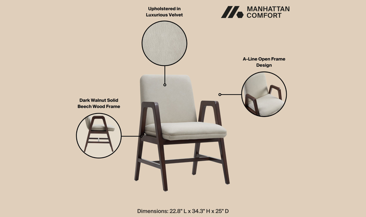 Manhattan Comfort Stella Velvet Wood Armchair-Jennifer Furniture