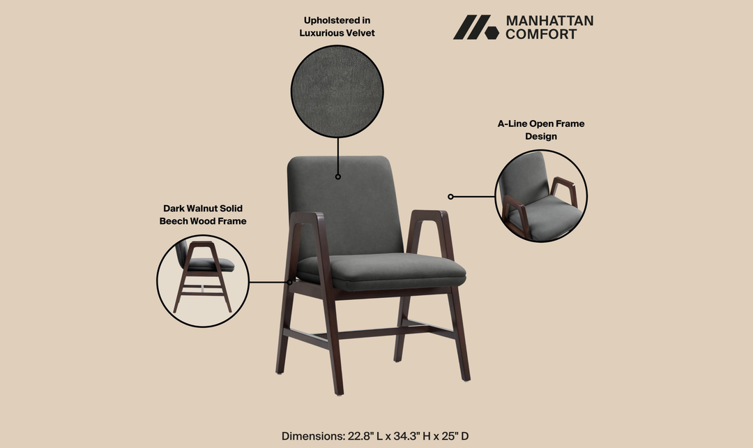 Manhattan Comfort Stella Velvet Wood Armchair-Jennifer Furniture